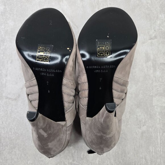 Peep Toe High Heel Boots Suede Gray Quilted Buckle Moto Dress Ankle Booties Sz 7 - Picture 8 of 12